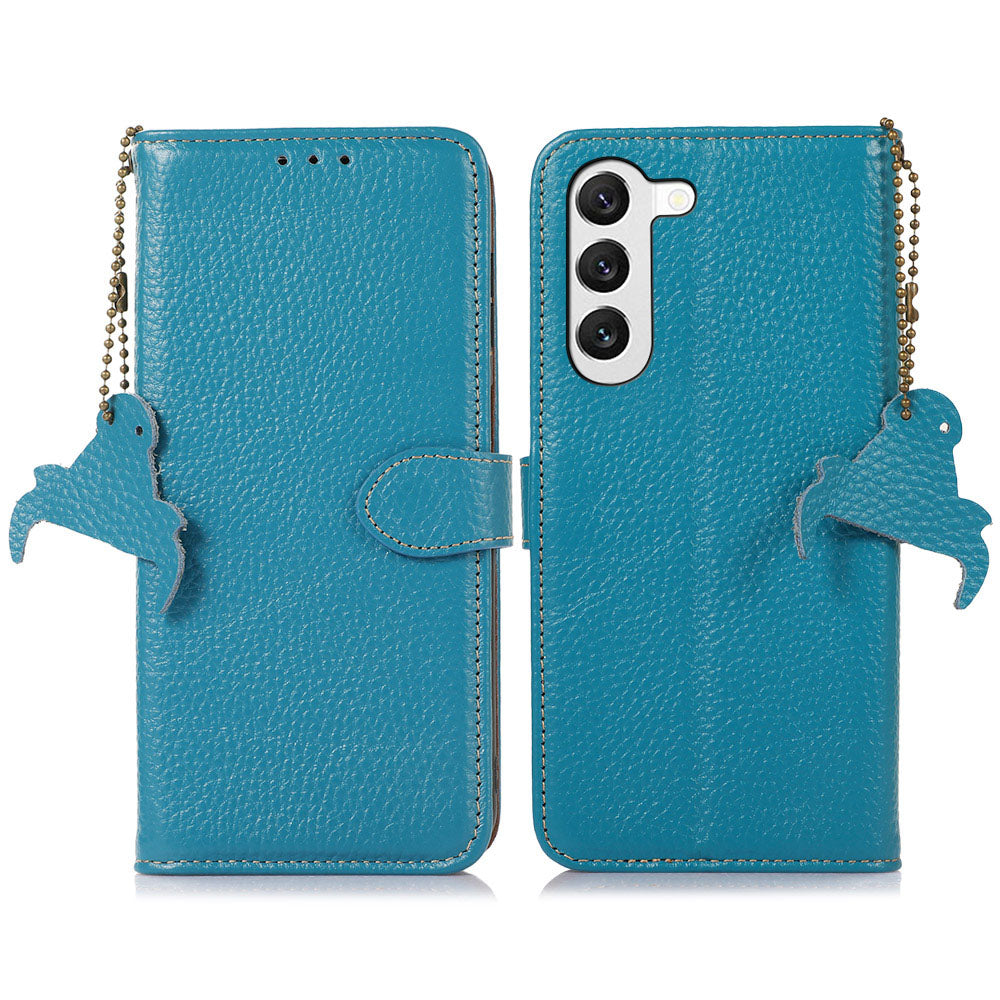For Samsung Galaxy S23 Wallet Phone Case Genuine Cow Leather Litchi Texture RFID Blocking Stand Shell For Samsung Galaxy S23 Wallet Phone Case Genuine Cow Leather Litchi Texture RFID Blocking Stand Shell